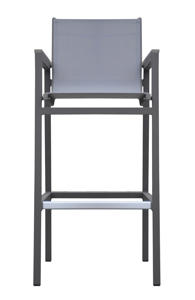 Armen Living - Marina Outdoor Patio Barstool in Grey Powder Coated Finish with Grey Sling Textilene and Grey Wood Accent Arms - LCMABAGR_CLOSEOUT veiw 2