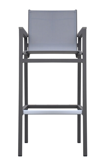 Armen Living - Marina Outdoor Patio Barstool in Grey Powder Coated Finish with Grey Sling Textilene and Grey Wood Accent Arms - LCMABAGR_CLOSEOUT veiw 2