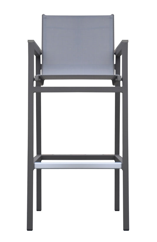 Armen Living - Marina Outdoor Patio Barstool in Grey Powder Coated Finish with Grey Sling Textilene and Grey Wood Accent Arms - LCMABAGR_CLOSEOUT veiw 2