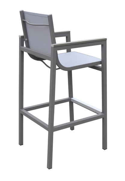 Armen Living - Marina Outdoor Patio Barstool in Grey Powder Coated Finish with Grey Sling Textilene and Grey Wood Accent Arms - LCMABAGR_CLOSEOUT veiw 3