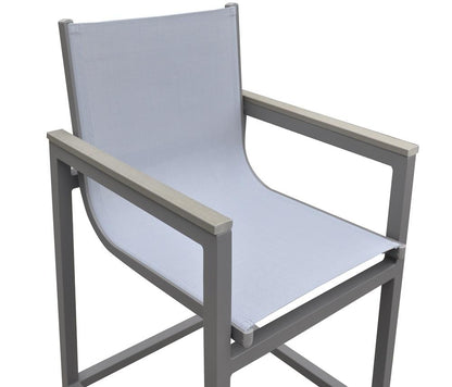 Armen Living - Marina Outdoor Patio Barstool in Grey Powder Coated Finish with Grey Sling Textilene and Grey Wood Accent Arms - LCMABAGR_CLOSEOUT veiw 4