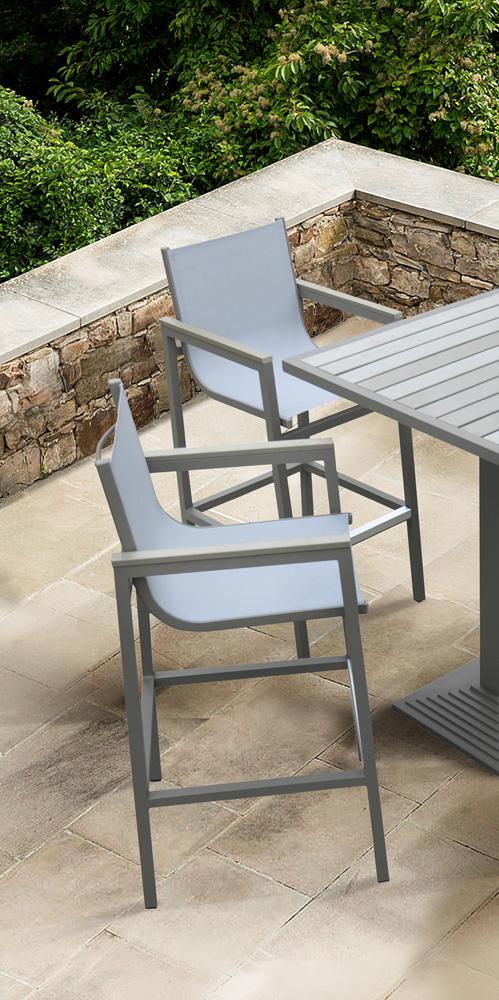 Armen Living - Marina Outdoor Patio Barstool in Grey Powder Coated Finish with Grey Sling Textilene and Grey Wood Accent Arms - LCMABAGR_CLOSEOUT veiw 6