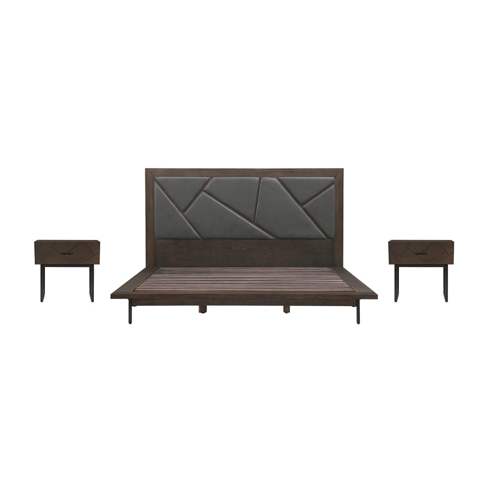 Armen Living - Marquis 3 Piece King Size Platform Bed Frame Bedroom Set in Oak Wood with Faux Leather Headboard - SETMUBDGRKG3A - CLOSEOUT veiw 1
