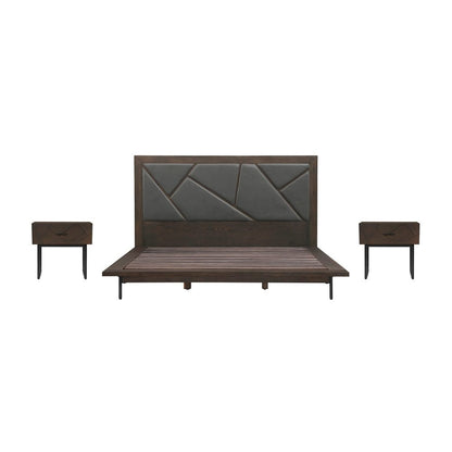 Armen Living - Marquis 3 Piece King Size Platform Bed Frame Bedroom Set in Oak Wood with Faux Leather Headboard - SETMUBDGRKG3A - CLOSEOUT veiw 1