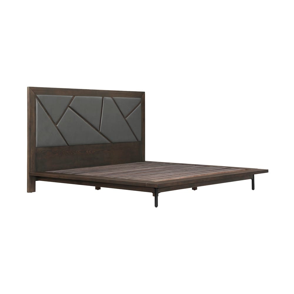 Armen Living - Marquis 3 Piece King Size Platform Bed Frame Bedroom Set in Oak Wood with Faux Leather Headboard - SETMUBDGRKG3A - CLOSEOUT veiw 3