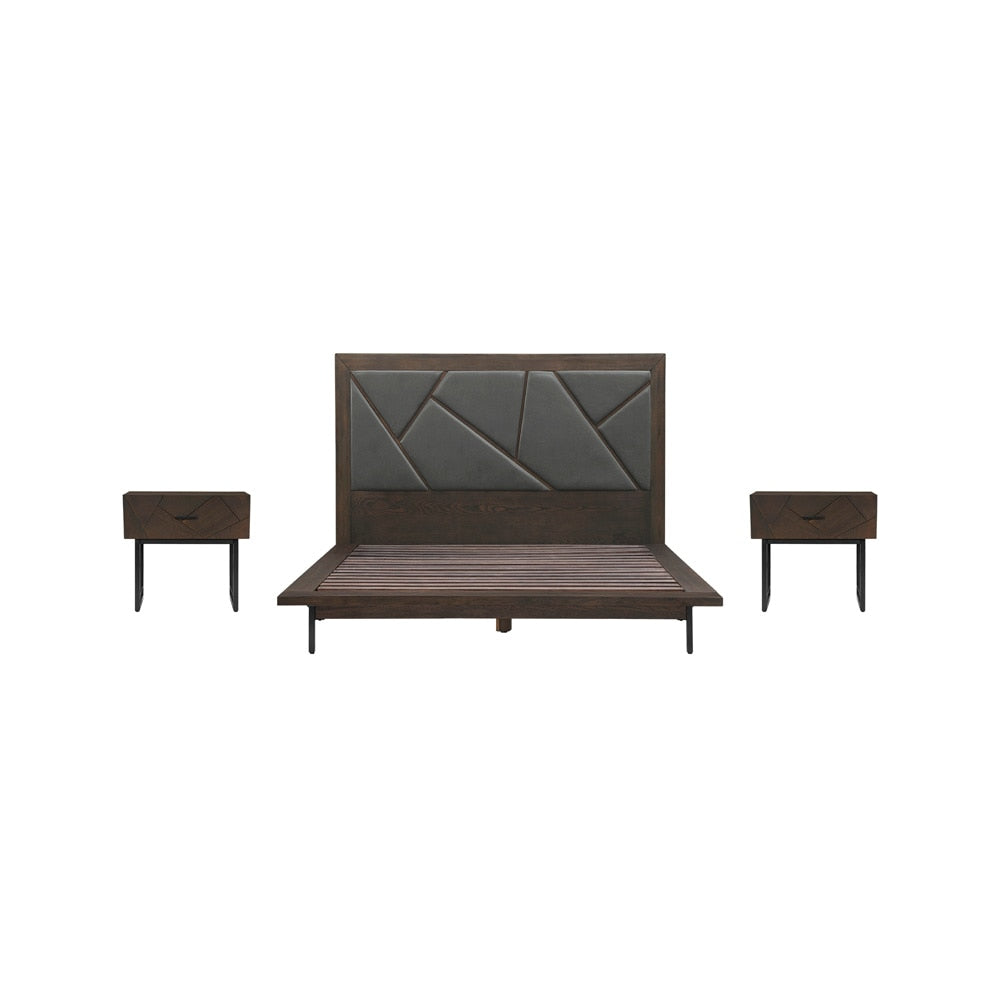 Armen Living - Marquis 3 Piece Queen Size Platform Bed Frame Bedroom Set in Oak Wood with Faux Leather Headboard - SETMUBDGRQN3A - CLOSEOUT veiw 1