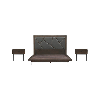 Armen Living - Marquis 3 Piece Queen Size Platform Bed Frame Bedroom Set in Oak Wood with Faux Leather Headboard - SETMUBDGRQN3A - CLOSEOUT veiw 1