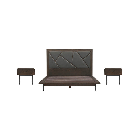 Armen Living - Marquis 3 Piece Queen Size Platform Bed Frame Bedroom Set in Oak Wood with Faux Leather Headboard - SETMUBDGRQN3A - CLOSEOUT veiw 1