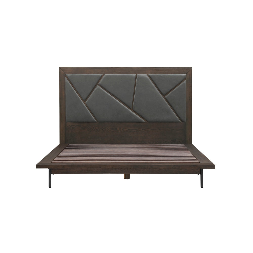 Armen Living - Marquis 3 Piece Queen Size Platform Bed Frame Bedroom Set in Oak Wood with Faux Leather Headboard - SETMUBDGRQN3A - CLOSEOUT veiw 2