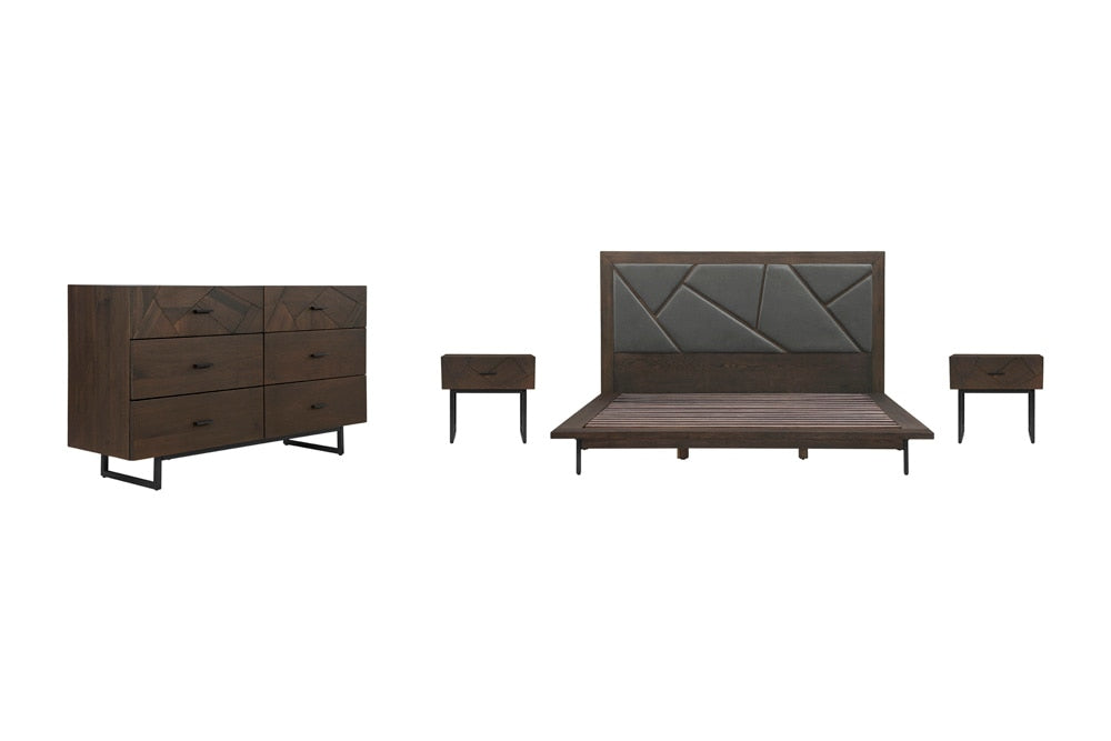 Armen Living - Marquis 4 Piece King Size Platform Bed Frame Bedroom Set in Oak Wood with Faux Leather Headboard - SETMUBDGRKG4A_CLOSEOUT veiw 1