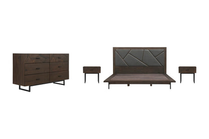 Armen Living - Marquis 4 Piece King Size Platform Bed Frame Bedroom Set in Oak Wood with Faux Leather Headboard - SETMUBDGRKG4A_CLOSEOUT veiw 1