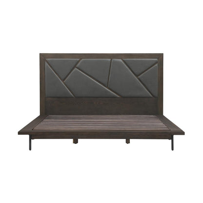 Armen Living - Marquis 4 Piece King Size Platform Bed Frame Bedroom Set in Oak Wood with Faux Leather Headboard - SETMUBDGRKG4A_CLOSEOUT veiw 2