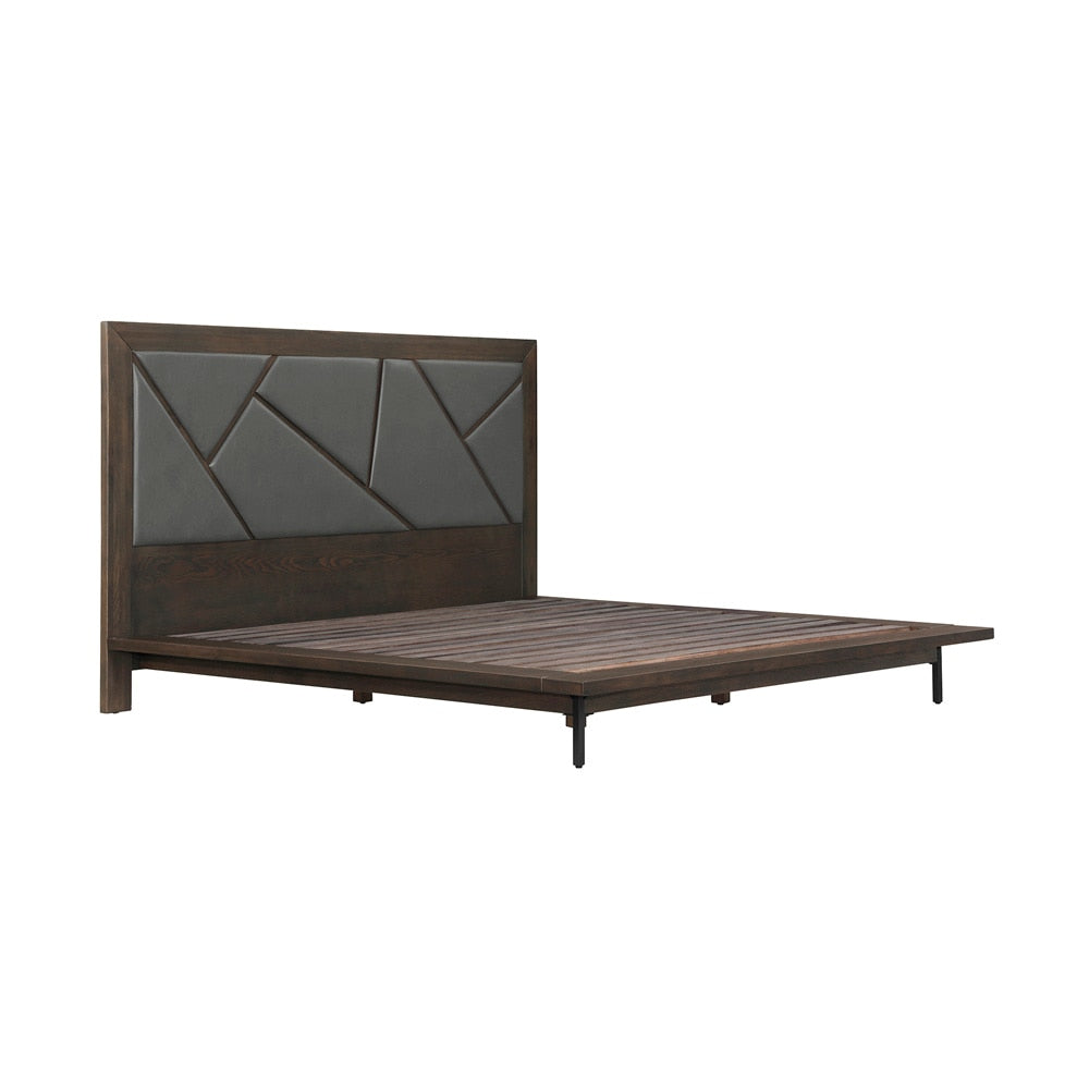 Armen Living - Marquis 4 Piece King Size Platform Bed Frame Bedroom Set in Oak Wood with Faux Leather Headboard - SETMUBDGRKG4A_CLOSEOUT veiw 3