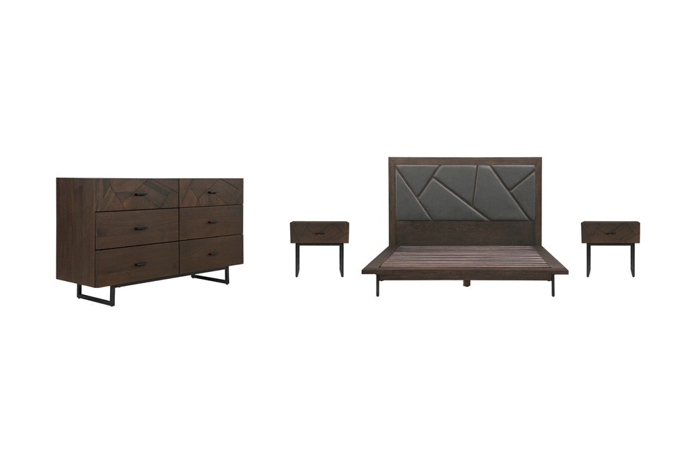 Armen Living - Marquis 4 Piece Queen Size Platform Bed Frame Bedroom Set in Oak Wood with Faux Leather Headboard - SETMUBDGRQN4A_CLOSEOUT veiw 1