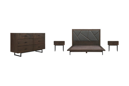 Armen Living - Marquis 4 Piece Queen Size Platform Bed Frame Bedroom Set in Oak Wood with Faux Leather Headboard - SETMUBDGRQN4A_CLOSEOUT veiw 1