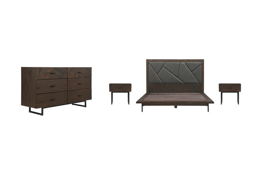 Armen Living - Marquis 4 Piece Queen Size Platform Bed Frame Bedroom Set in Oak Wood with Faux Leather Headboard - SETMUBDGRQN4A_CLOSEOUT veiw 1