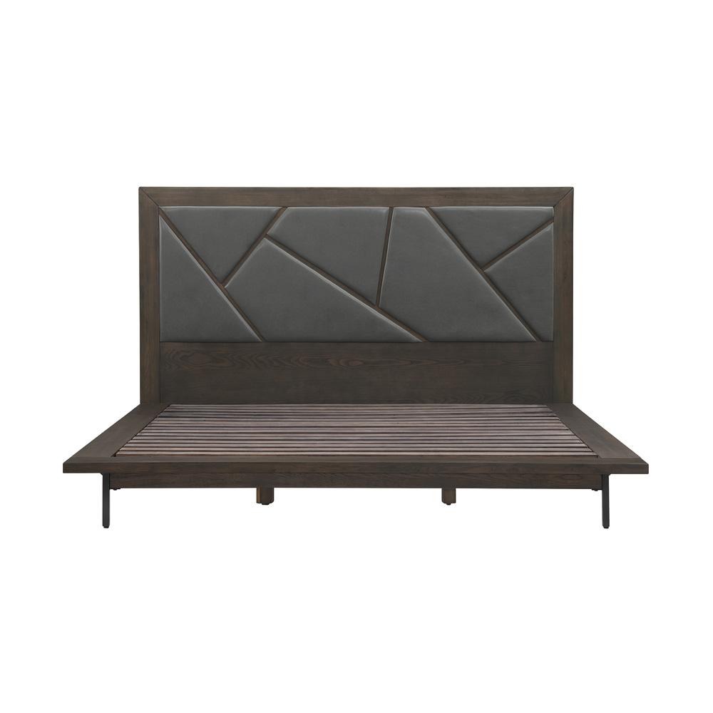Armen Living - Marquis King Size Platform Bed Frame in Oak Wood with Faux Leather Headboard and Black Metal Legs - LCMUBDGRKG - CLOSEOUT veiw 1