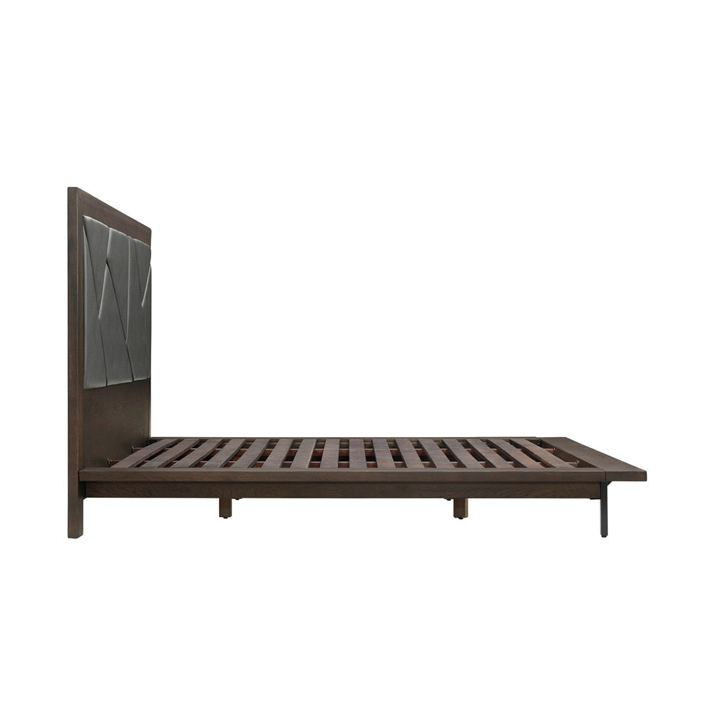 Armen Living - Marquis King Size Platform Bed Frame in Oak Wood with Faux Leather Headboard and Black Metal Legs - LCMUBDGRKG - CLOSEOUT veiw 3