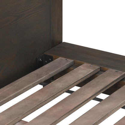 Armen Living - Marquis King Size Platform Bed Frame in Oak Wood with Faux Leather Headboard and Black Metal Legs - LCMUBDGRKG - CLOSEOUT veiw 6