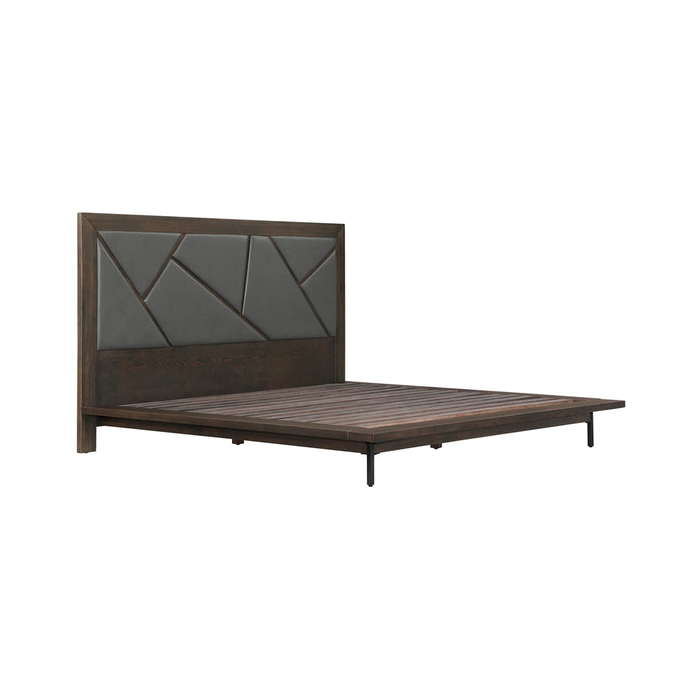 Armen Living - Marquis Queen Size Platform Bed Frame in Oak Wood with Faux Leather Headboard and Black Metal Legs - LCMUBDGRQN - CLOSEOUT veiw 2