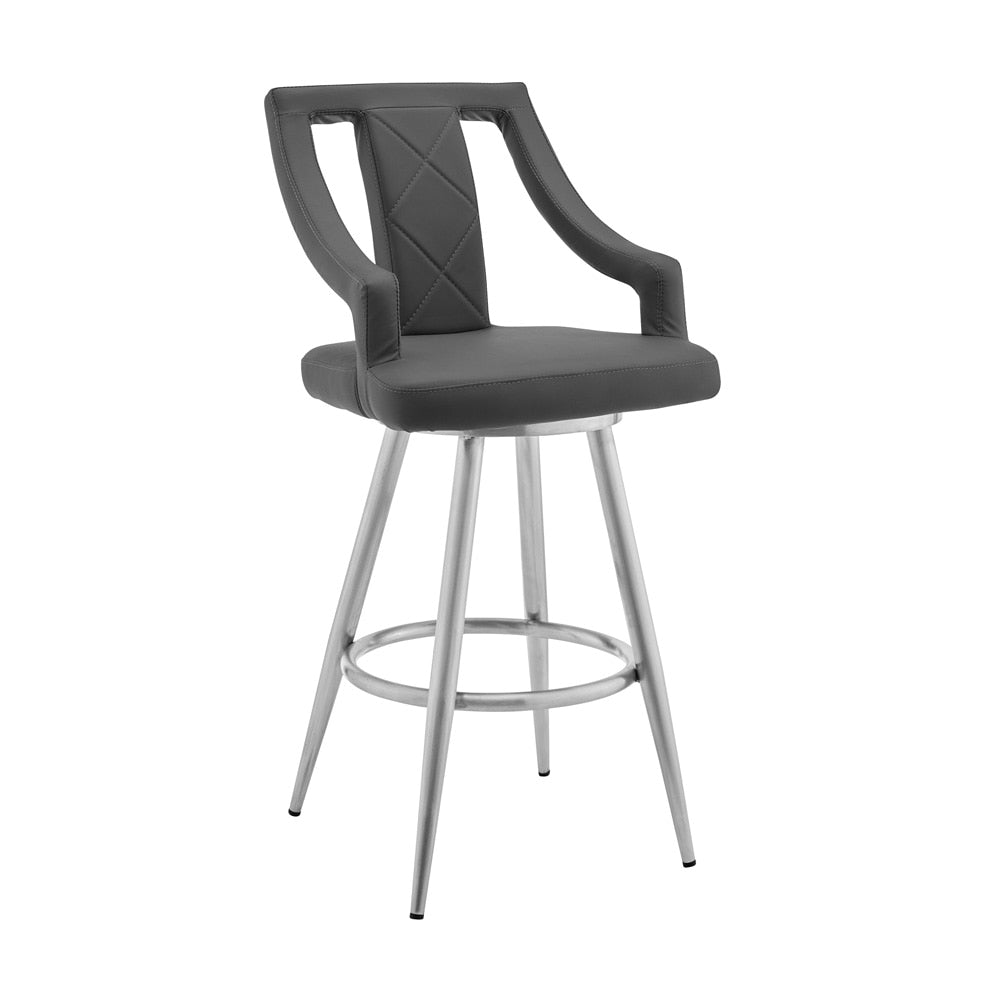 Armen Living - Maxen 26in Gray Faux Leather and Brushed Stainless Steel Swivel Bar Stool - LCMXBABSGR26 - CLOSEOUT veiw 1