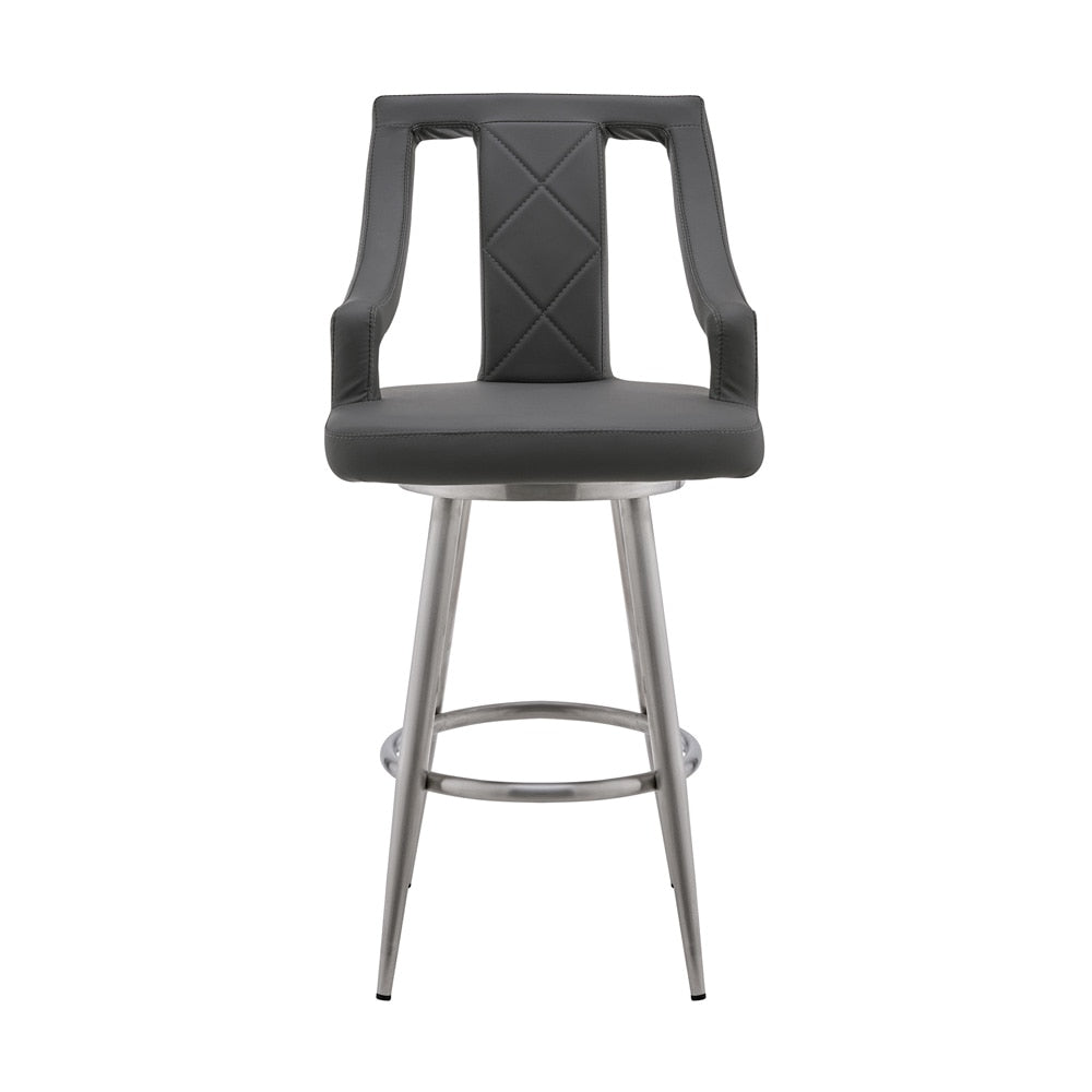 Armen Living - Maxen 26in Gray Faux Leather and Brushed Stainless Steel Swivel Bar Stool - LCMXBABSGR26 - CLOSEOUT veiw 2