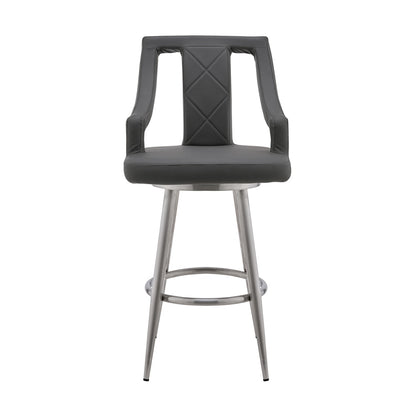 Armen Living - Maxen 26in Gray Faux Leather and Brushed Stainless Steel Swivel Bar Stool - LCMXBABSGR26 - CLOSEOUT veiw 2