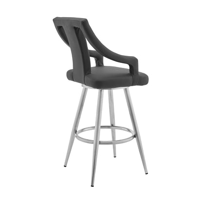 Armen Living - Maxen 30in Gray Faux Leather and Brushed Stainless Steel Swivel Bar Stool - LCMXBABSGR30_CLOSEOUT veiw 3