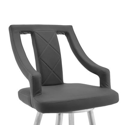 Armen Living - Maxen 30in Gray Faux Leather and Brushed Stainless Steel Swivel Bar Stool - LCMXBABSGR30_CLOSEOUT veiw 4