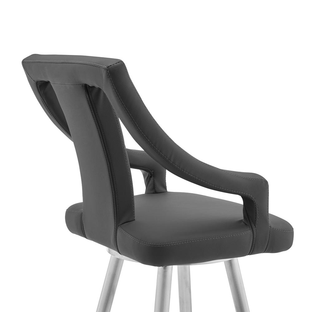 Armen Living - Maxen 30in Gray Faux Leather and Brushed Stainless Steel Swivel Bar Stool - LCMXBABSGR30_CLOSEOUT veiw 5