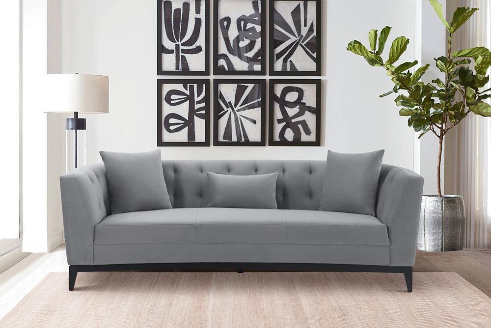 Armen Living - Melange Gray Velvet Sofa with Black Wood Base - LCMG3GREY veiw 7