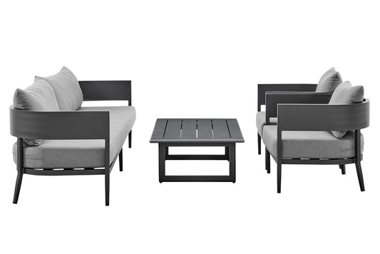 Armen Living - Menorca 4 Piece Outdoor Dark Gray Aluminum & Fabric Outdoor Conversation Set - SETODMNGR veiw 1