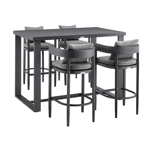 Armen Living - Menorca Outdoor Patio 5-Piece Bar Table Set in Aluminum with Gray Cushions - SETODMQGR30 veiw 1