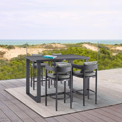 Armen Living - Menorca Outdoor Patio 5-Piece Bar Table Set in Aluminum with Gray Cushions - SETODMQGR30 veiw 8