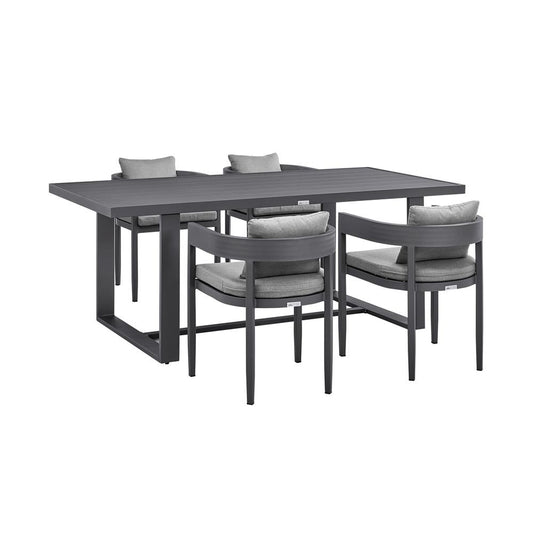 Armen Living - Menorca Outdoor Patio 5-Piece Dining Table Set in Aluminum with Gray Cushions - SETODME5BLGRY veiw 1