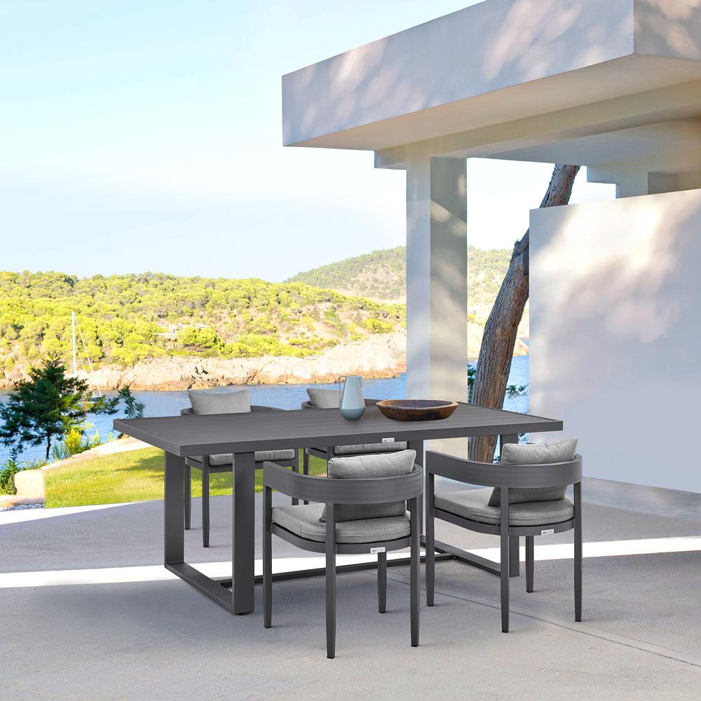 Armen Living - Menorca Outdoor Patio 5-Piece Dining Table Set in Aluminum with Gray Cushions - SETODME5BLGRY veiw 8