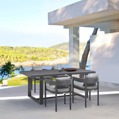 Armen Living - Menorca Outdoor Patio 5-Piece Dining Table Set in Aluminum with Gray Cushions - SETODME5BLGRY veiw 8