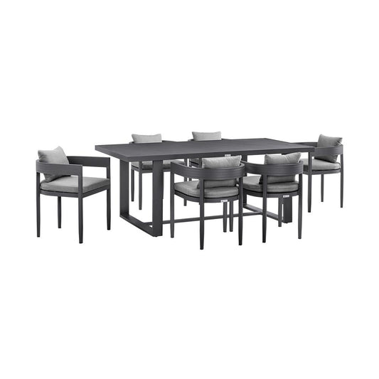 Armen Living - Menorca Outdoor Patio 7-Piece Dining Table Set in Aluminum with Gray Cushions - SETODME7BLGRY veiw 1