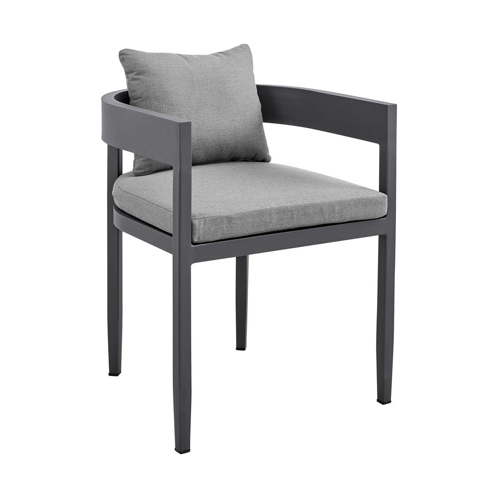 Armen Living - Menorca Outdoor Patio 7-Piece Dining Table Set in Aluminum with Gray Cushions - SETODME7BLGRY veiw 2