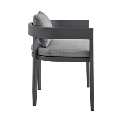 Armen Living - Menorca Outdoor Patio 7-Piece Dining Table Set in Aluminum with Gray Cushions - SETODME7BLGRY veiw 3