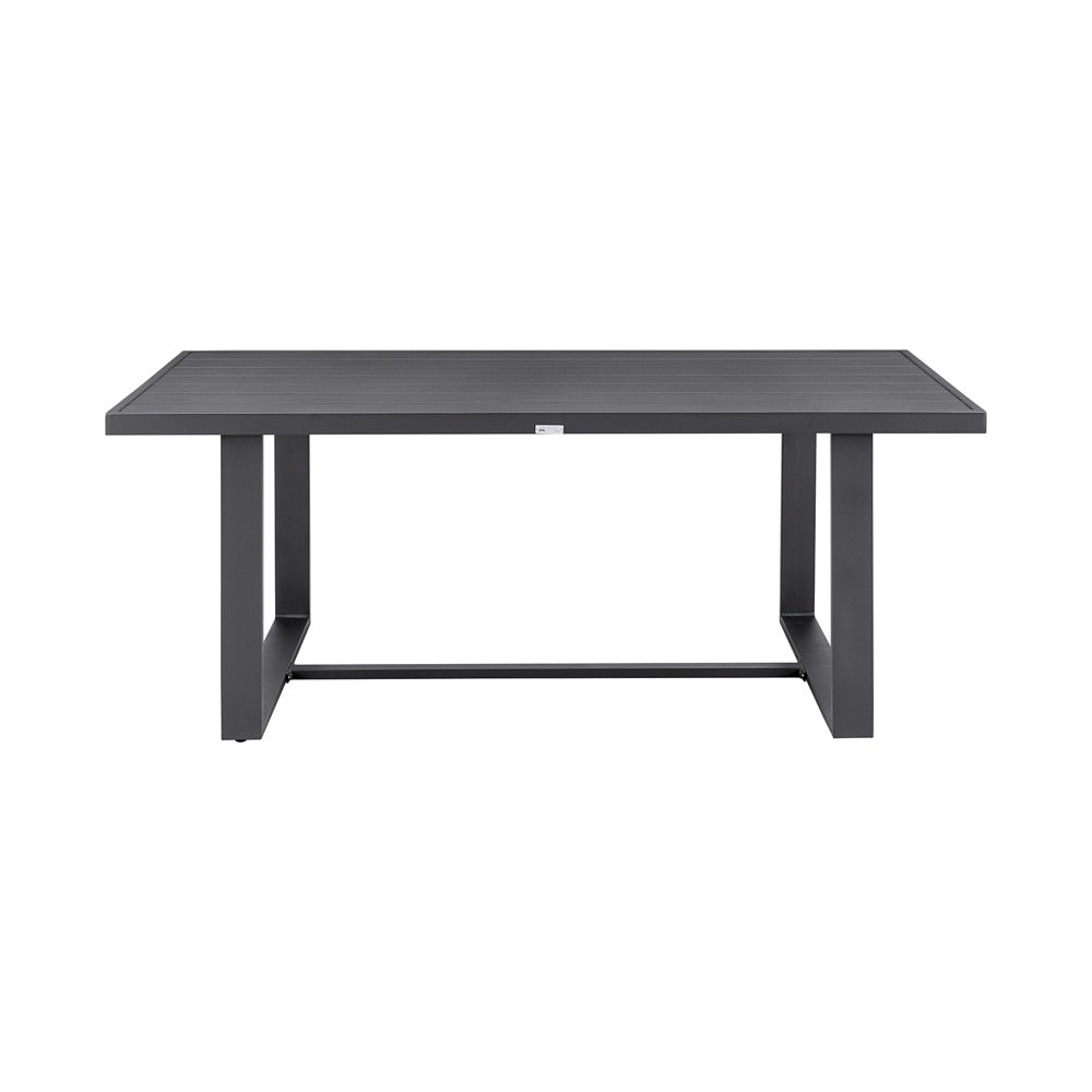 Armen Living - Menorca Outdoor Patio 7-Piece Dining Table Set in Aluminum with Gray Cushions - SETODME7BLGRY veiw 4