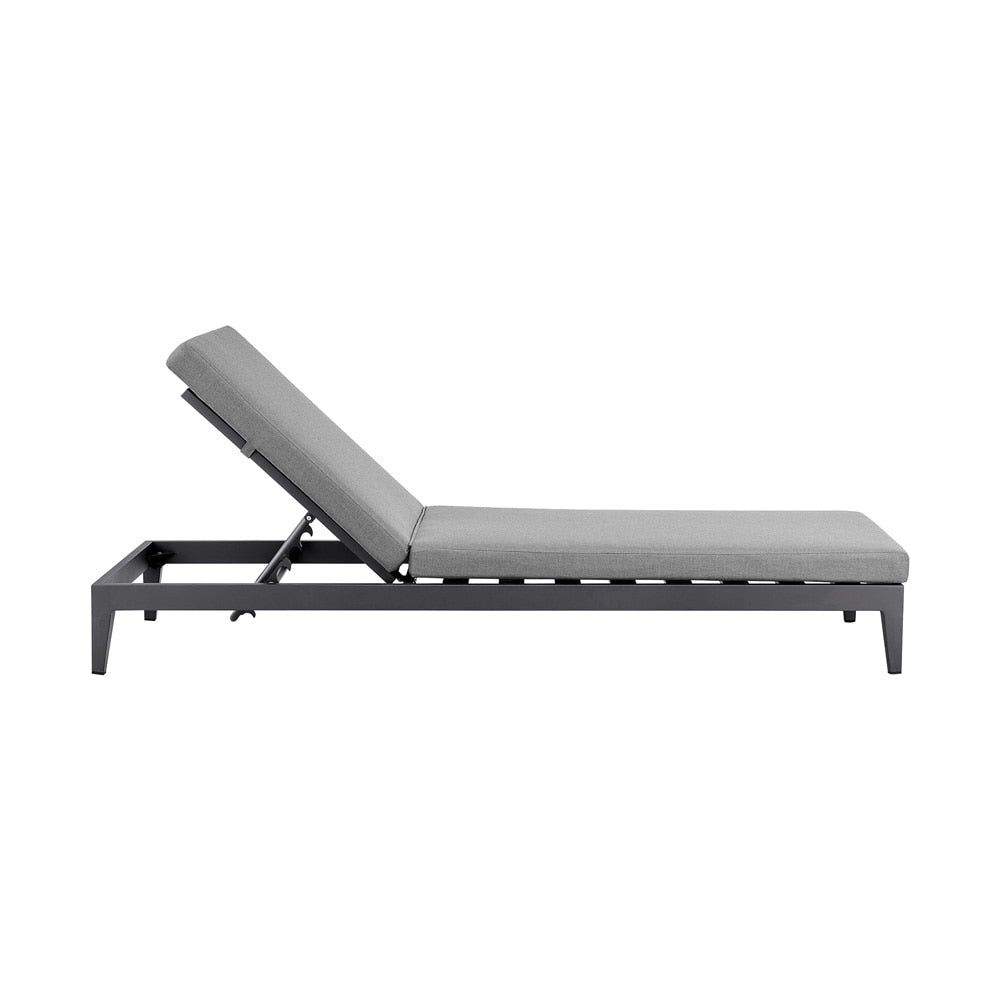 Armen Living - Menorca Outdoor Patio Adjustable Chaise Lounge Chair in Aluminum with Gray Cushions - LCMQLOGR veiw 3