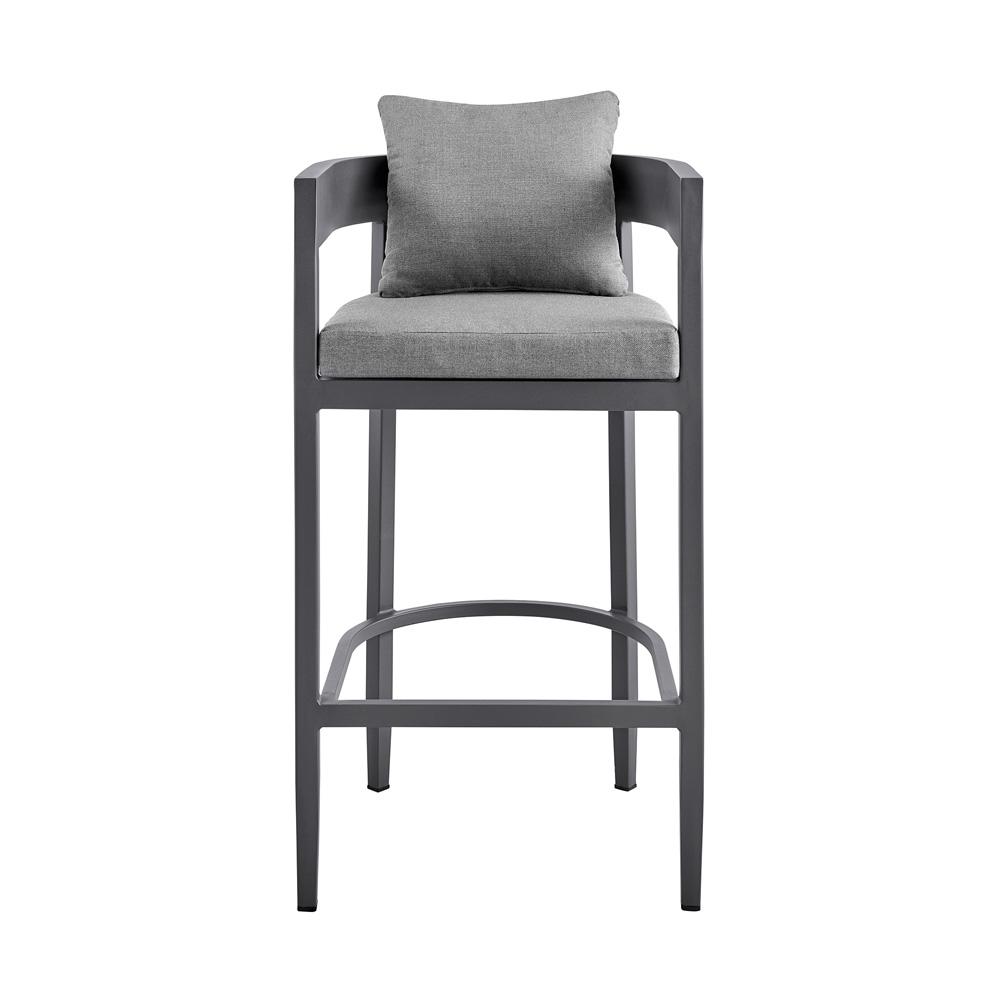 Armen Living - Menorca Outdoor Patio Bar Stool in Aluminum with Gray Cushions - LCMQBAGR30 veiw 2