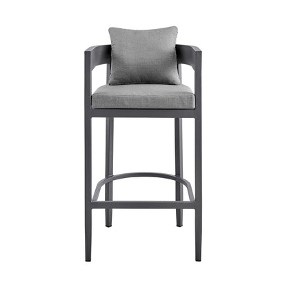 Armen Living - Menorca Outdoor Patio Bar Stool in Aluminum with Gray Cushions - LCMQBAGR30 veiw 2