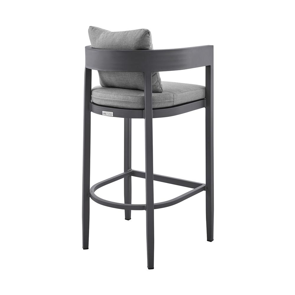 Armen Living - Menorca Outdoor Patio Bar Stool in Aluminum with Gray Cushions - LCMQBAGR30 veiw 4