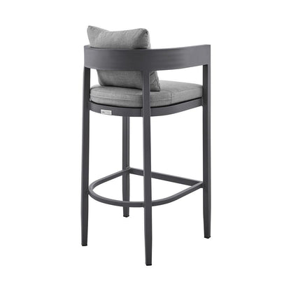 Armen Living - Menorca Outdoor Patio Bar Stool in Aluminum with Gray Cushions - LCMQBAGR30 veiw 4
