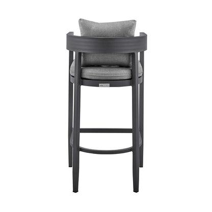Armen Living - Menorca Outdoor Patio Bar Stool in Aluminum with Gray Cushions - LCMQBAGR30 veiw 5