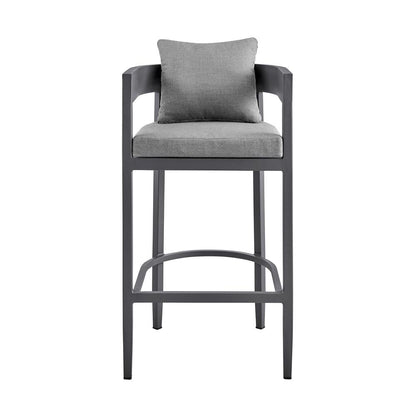 Armen Living - Menorca Outdoor Patio Counter Height Bar Stool in Aluminum with Gray Cushions - LCMQBAGR26 veiw 2