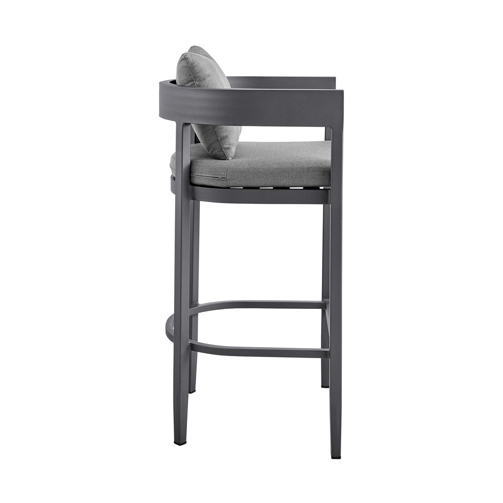Armen Living - Menorca Outdoor Patio Counter Height Bar Stool in Aluminum with Gray Cushions - LCMQBAGR26 veiw 3