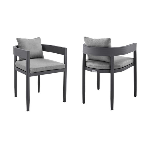 Armen Living - Menorca Outdoor Patio Dining Chairs in Aluminum with Gray Cushions - Set of 2 - LCMQCHGR veiw 1